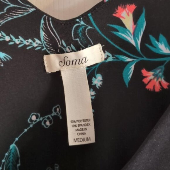 Soma Black Floral Dress Size Medium Supersoft Boho Dark Fairy Sundress Stretchy - Picture 2 of 4